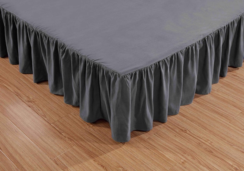 Sheets & Beyond Wrap Around Solid Microfiber Luxury Hotel Quality Fabric Bedroom Gathered Ruffled Bedding Bed Skirt 14 Inch Drop (Queen, Charcoal) - Image 3